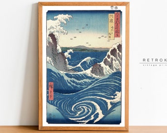 UTAGAWA Hiroshige Print Big Waves At Naruto | Printable Wall Art | Japanese Art, Woodblock Print Digital | JP5