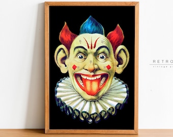 CREEPY CLOWN, WEIRD Victorian Joker | Printable Wall Art | Horror Decor | VP50