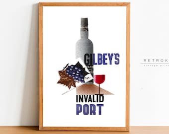 Wine Poster | Printable Wall Art | Retro DRINK PRINT | Gilbeys Invalid Port Wine Ad | Art Deco Prints | VP18