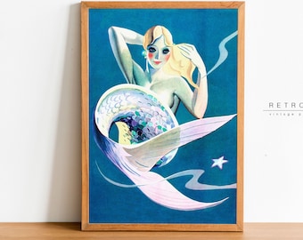Mermaid Art Print | Printable Wall Art | Mermaid Decor | Art Deco Prints | Painting | Digital Download | FY10