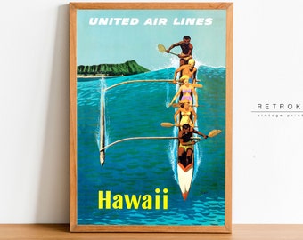 HAWAII PRINT | Printable Wall Art | Canoe Art Mid-Century Modern | Vintage Travel Poster | TP5