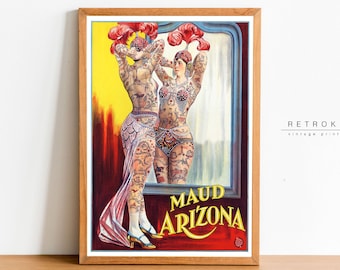 Tattooed Woman Poster | Printable Wall Art | Victorian Freak Show Art Print | Tattoo Art | VP53