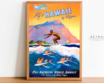 STAMPA HAWAII / Arte da parete retrò STAMPABILE / Arredamento moderno da spiaggia di metà secolo / Poster di viaggio Pan Am / TP1