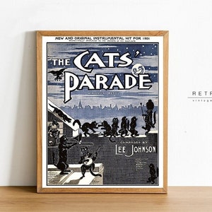 Ragtime Music Cats' Orchestra / Arte de pared imprimible / Portada de partitura musical de póster retro / Arte antropomórfico / VP43