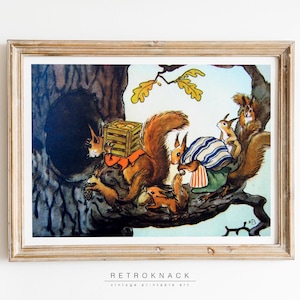Squirrels’ New Home, Beskow&#39;s Digital Print | Squirrels Printable Wall Art | Woodland Nursery Decor | Squirrel Gifts | NU56