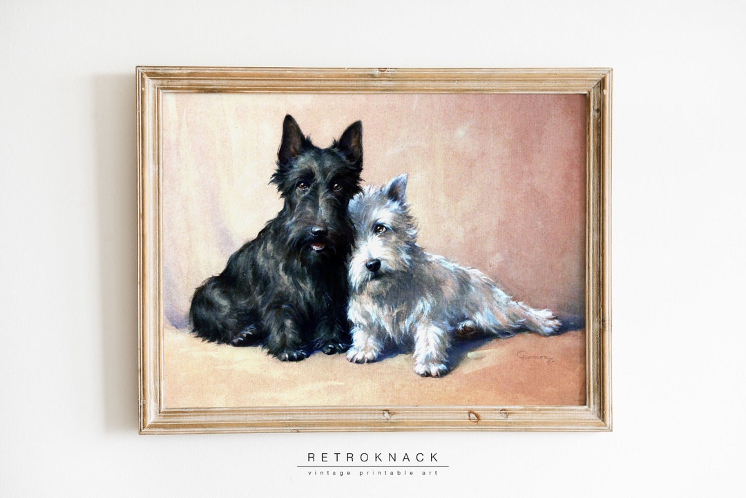 Scottish Terriers Printable Wall Art | Watercolor Painting Dogs, Terriers | B &amp; W Scottie Dogs ...