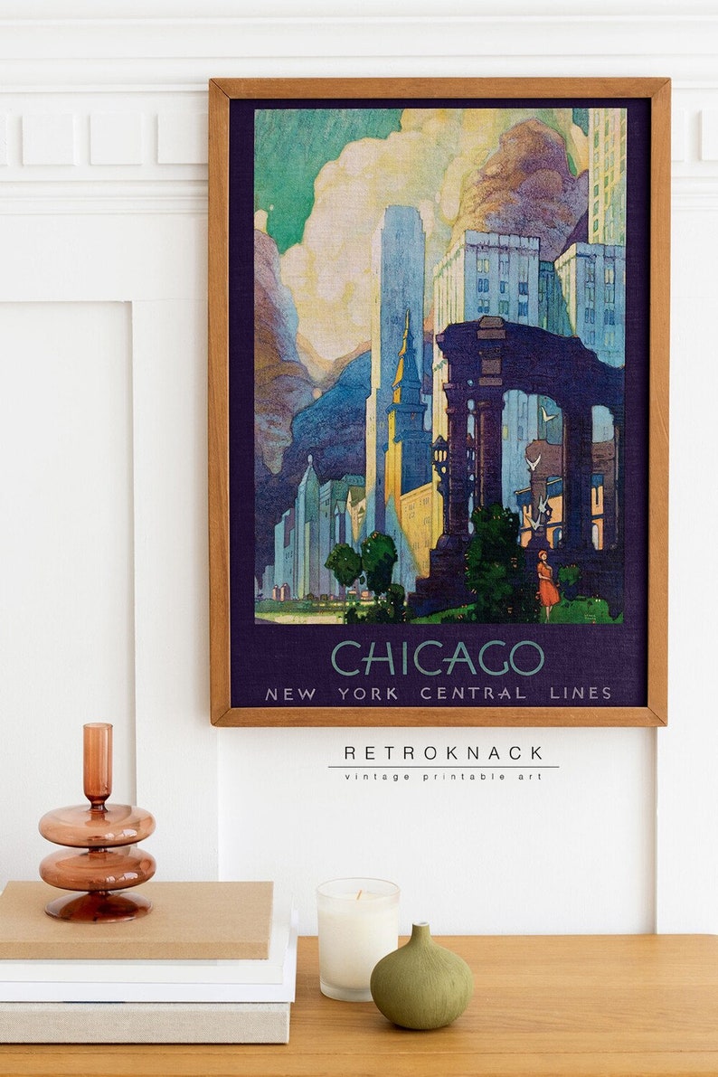 CHICAGO Print Printable Travel Poster Art Deco Prints Vintage Chicago Wall Art Digital Download