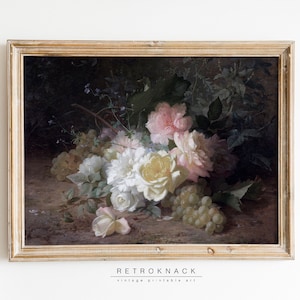 Floral Still Life Painting ROSES   | PRINTABLE Wall Art Flowers | French Antique Oil Painting | Farmhouse Decor | PT24