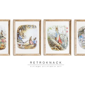 4 Beatrix Potter Prints | Printable Gallery Wall Art Set For Nursery Decor | Peter Rabbit & Benjamin Bunny | NU25