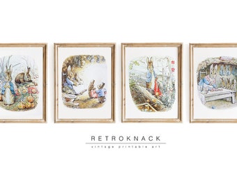 4 Beatrix Potter Prints | Printable Gallery Wall Art Set For Nursery Decor | Peter Rabbit & Benjamin Bunny | NU25