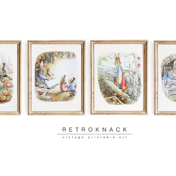 4 gravures Beatrix Potter | Ensemble d'art mural imprimable pour chambre d'enfant | Peter Rabbit et Benjamin Bunny | NU25