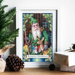 Santa Protettore della Foresta / Biglietto di NATALE stampabile in 3 dimensioni / Download digitale di auguri natalizi vittoriani / XC4