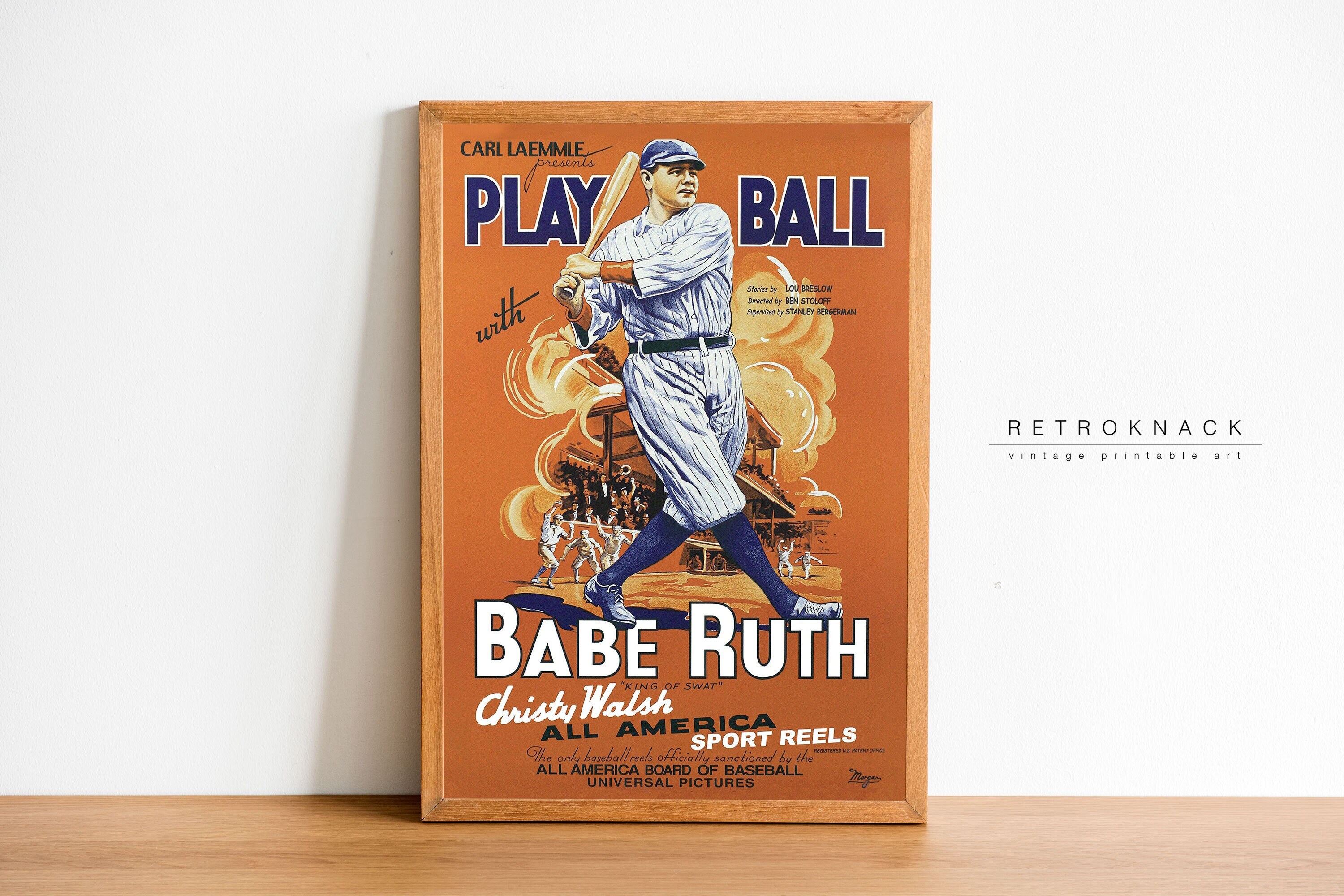 BABE RUTH Poster | Baseball Wall Art, Printable | Retro Movie Posters | Baseball Gifts | Digital Download | VP67