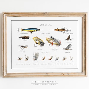 Fishing Lures Print | Printable Wall Art | Fishing Gifts | Fly Fishing Angling Baits 1800s Art Print Digital | VP86