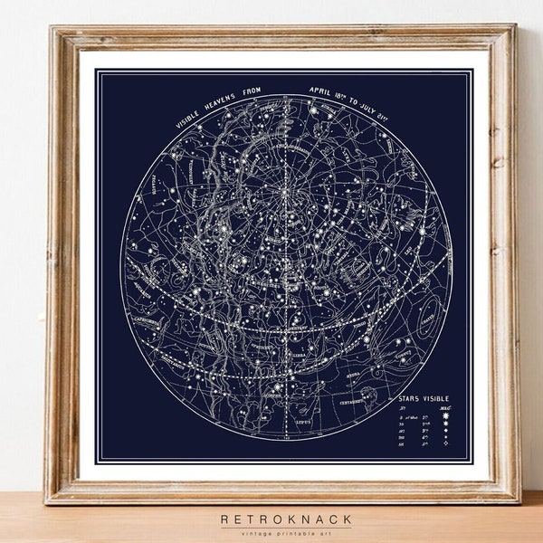 South Constellations Map | Printable Art April to July Ski | Celestial Decor | Antique Star Map Print Digital Download | EP6