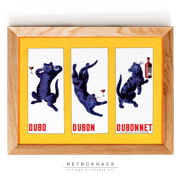 Drink POSTER, French Wine | Printable Wall Art Dubonnet's Black Cat | Alcohol Posters | Art Deco Prints | Bar Decor | VP78