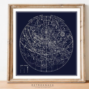 Mapa de constelaciones del sur / Arte imprimible de julio a octubre Esquí / Decoración celestial / Mapa de estrellas antiguo Imprimir Descarga digital / EP7