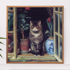 Tabby Cat Art | Printable Wall Art Cat Oil Painting | Cat Decor | Victorian Cat Print Digital Download | VP53