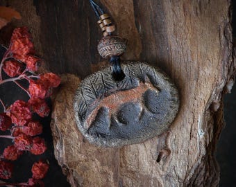 Ceramic Red Fox Necklace: Bohemian Spirit Animal Pendant