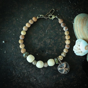 Butterfly Charm Bracelet: Jasper Agate Beads, Bohemian Rustic Style