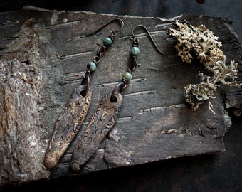 Runic inscription earrings, LOVE and BLESSING earrings, rustic ceramic earrings, bohemian earrings, rune earrings, african turquoise earring