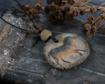 Lascaux horse necklace - spirit animal pendant - Ceramic cave art jewellery