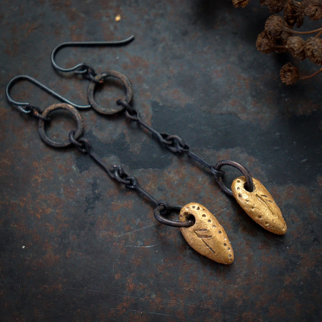 Rune Earrings, Gold Colour Ceramic Earrings, Hypoallergenic Earrings ...
