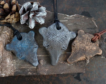 Stone Age bear pendant - shaman necklace - primitive strenght amulet - Ceramic pagan necklace