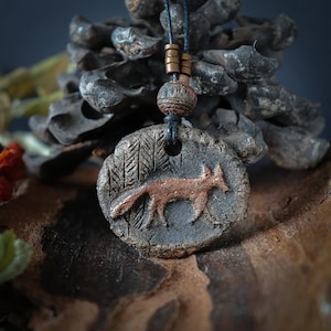 Fox necklace - Spirit animal necklace - Bohemian animal unisex necklace - Ceramic Red fox pendant