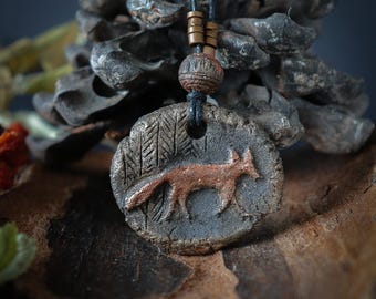 Ceramic Red Fox Necklace: Bohemian Spirit Animal Pendant