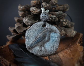 Blue Moon Raven Necklace: Ceramic Pagan Gothic Jewelry