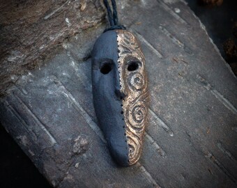 Ancient god necklace - mask necklace - shaman necklace - primitive deity amulet - pagan god necklace - bohemian unisex necklace