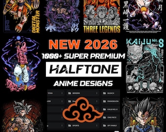 Nieuwe Premium HALFTONE Anime Bundel 2026 | PNG voor DTF- en sublimatieontwerpen | T-shirt ontwerppakket