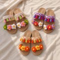 Crochet Flower Slide Sandals for Women, Boho Tassel Beach Slippers, Woven Linen Summer Vacation Platform Shoes, Resort Gift for Her product logo
