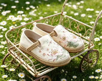 Bloemen Geborduurde Flats Cottagecore Instappers Lotus Canvas Espadrilles Boho Ronde Neus Loafers Fairycore Vrouwen Lente Schoeisel