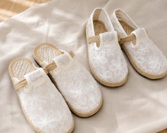 Blommiga Broderade Mesh-Loftklackar Cottagecore Transparenta Slip-On Boho Espadriller Andningsbara Sommarslip-On Skor Fairycore Loafers Damskor
