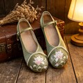 Vintage Floral Embroidered Flats Satin Mary Jane Shoes Cottagecore Botanical Pearl Trim Dress Shoes Romantic Fairycore Wedding Footwear product logo