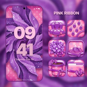 Pink Ribbon App Icon Pack iOS & Android Icons 270+ Pastell Icons mit passenden Hintergrundbildern