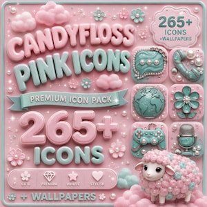 Candyfloss Pink App Icons iOS & Android – 265+ Pastel Chibii Icons with Matching Wallpapers