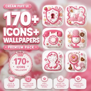 Cream Puff UI  App Icons Matching Wallpapers Kawaii Pink iOS & Android