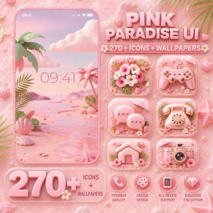 Pink Paradise UI Icons for iPhone & Android | 270+ Pinkk Tropical App Icons