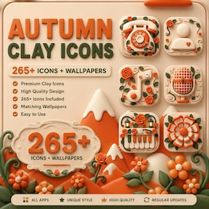 Autumn Clay Icons Pack – 265+ Kawaii App Icons for iOS & Android | Cozy Fall Theme