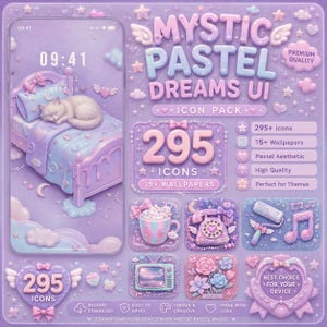 Mystic Pastel Dreams UI Icon Pack 295+  Kawaii  iOS 18  Android Theme Pack
