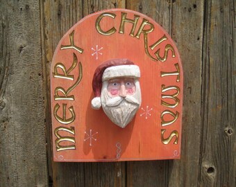 Santa Head on Merry Christmas Plaque