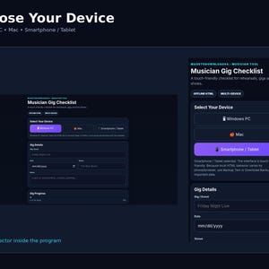 Checklista för musikerspelningar för PC, Mac och mobil | Planerare för bandspelningar | Checklista för liveframträdanden | Digitalt verktyg för offline HTML