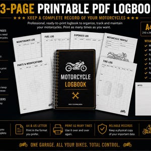 Motorcycle Maintenance Logbook & Garage Manager | Printable PDF + Digital Motorcycle Tracker