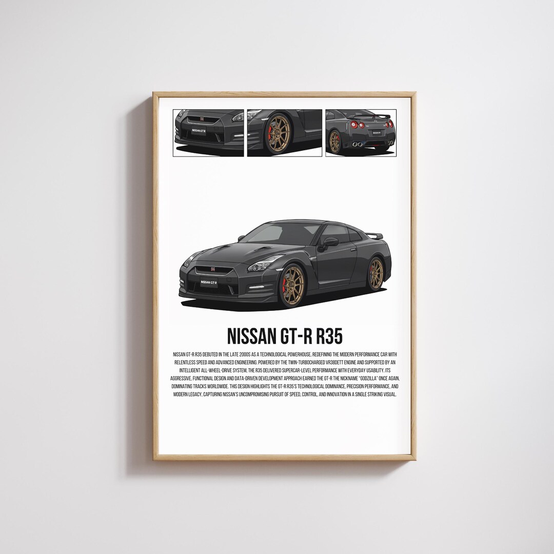 Nissan GT-R R35 JDM Car Poster, Japanese Wall Art Print, Gift for Him ...