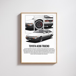 Affiche de voiture Toyota AE86 Trueno JDM, impression d'art mural japonais, cadeau pour lui