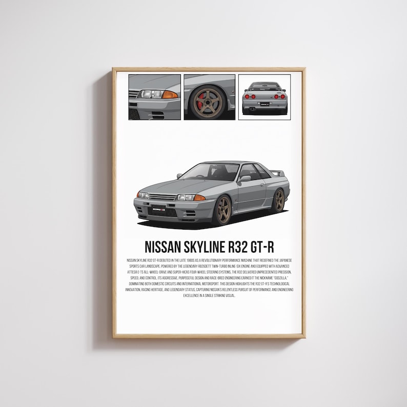 Nissan Skyline R32 GT-R JDM Car Poster, Japanese Wall Art Print, Gift ...