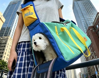Waterproof Oxford Crossbody Pet Carrier Hard Bottom Cat Travel Tote Breathable Mesh Puppy Shoulder Sling Bag Portable Aesthetic Dog Handbag